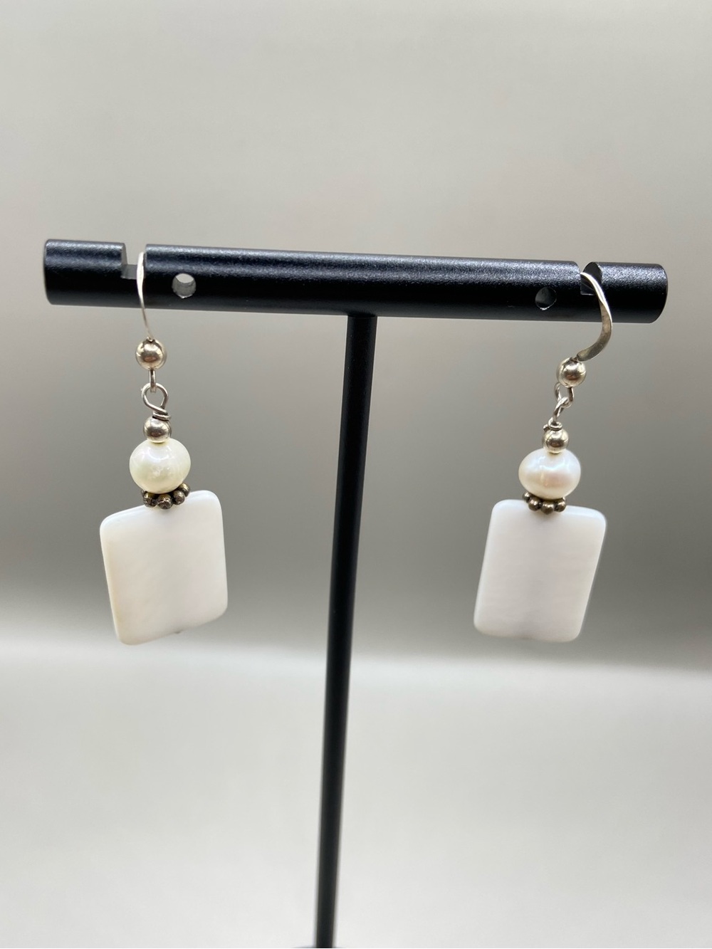 Sterling Silver White Pearl and MOP Earrings